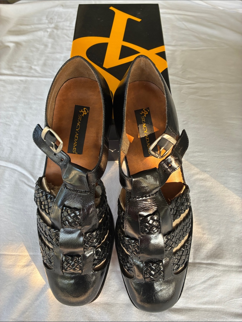Stacy Adams Black Woven Leather Buckle Mules